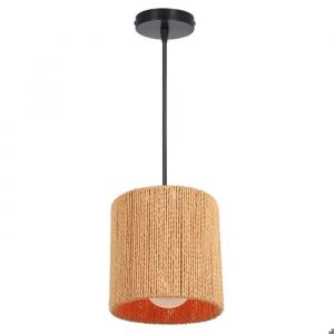 IDEGU Rétro Suspension Luminaire Industriel en Rotin Lustre Vintage Style Boho Plafonnier Abat-jour Cage Arrondi pour Salon Chambre