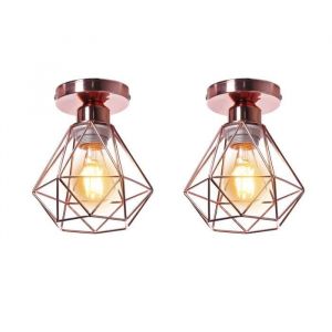 Plafonnier Cage Diamant E27 16cm Rétro Industrielle Lustre Suspension - WOTTES - Jaune - Fer Forgé - Campagne