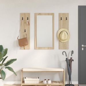Moderne Porte-manteau mural - Portant &agrave; V&ecirc;tements avec stockage avec miroir Ch&ecirc;ne sonoma 96 x 15 x 90 cm@FR(99364)