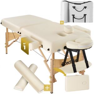 Table de massage - TECTAKE - Table de soin pliante SUMAN 2 zones 220 x 59 x 655 - 875 cm - Beige