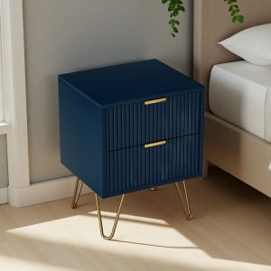 Table de Chevet avec 2 Tiroirs Table de Nuit avec Pieds/Poign&eacute;es M&eacute;tal Dor&eacute; Moderne 40 x 355 x 50 cm Bleu Fonc&eacute; Salon/Chambre
