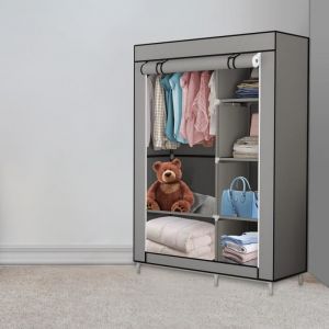 HOMEWELL - Penderie Souple - Armoire de Rangement 5 Etag&egrave;res - 105x45x170 cm - Gris