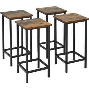 GOPLUS Lot de 4 Chaises de Bar Rustique Cadre en FerTabouret de Bar Carré avec Repose-Piedspour CuisineCafé BistrotMarron