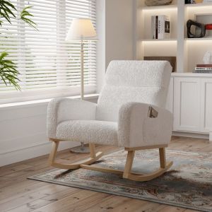 Fauteuil à Bascule Rocking Chair avec poches latérales Chaise à Bascule avec peluche Teddy Fauteuil Allaitement pour Salon