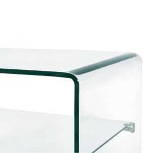 Table basse - MOTHINESSTO - Clair - Verre tremp&eacute; - 50 x 45 x 33 cm - &Eacute;tag&egrave;re int&eacute;gr&eacute;e