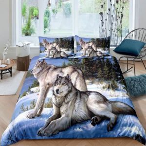 Loup Parure de lit 3 pieces 1 housse de couette 220*240cm et 2 taies d'oreillers 63*63cm