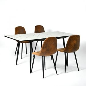 URBAN MEUBLE Ensemble table et chaises 1+4 table extensible table blanche et chaises marron style scandinave