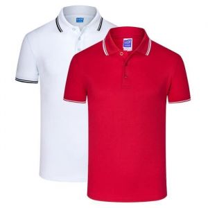 Lot de 2 Polo Homme T-shirt Manches Courtes Couleur Unie Polo Shirt Ete Col Revers Tissu Confortable - Blanc/rouge
