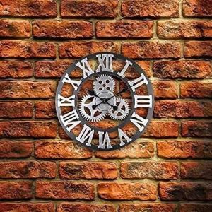 Horloge Murale Metal 40cm WOVTE Classique Vintage Silencieux R&eacute;tro Engrenage Pendule Murale avec Chiffres Romains
