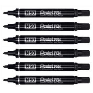 Marqueur permanent - PENTEL - N50 - Lot de 6 - Pointe ogive 2 mm - Couleur Noir