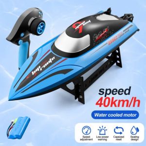 Bateau Télécommandé Bateau RC avec Batterie Rechargeable 24 GHz en Plein air Radio Piloté avec Alarme de Batterie Faible 40 km/h
