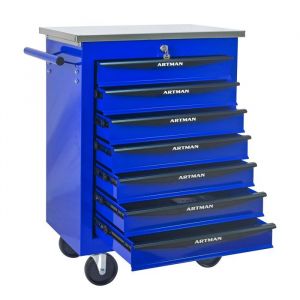 Servante datelier -Caisse a outil -Chariot &agrave; roulettes -AVEC 7 Tiroirs verrouillables rangement -Bleu -566 x 345 x 78 cm