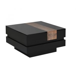 Table Basse Carr&eacute;e Noire 70x70x39cmExtensibleRangement Dissimul&eacute;Design Color BlockBrillanteTable D&rsquo;appoint Salon Structure MDF