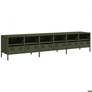 Printemps/&eacute;t&eacute; 2025 Meuble TV - JM - Armoire Basse Pour TV - montage facile - vert olive 202x39x435 cm acier lamin&eacute; &agrave; froid