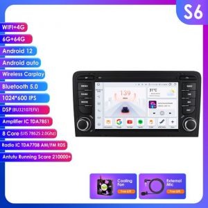 Autoradio 6G+64G Android 12 pour Audi A3 8P 2003-2012 S3 RS3 Navigation GPS lecteur multim&eacute;dia 2Din Carplay Bluetooth RDS SWC WIFI