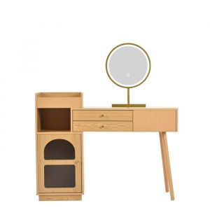 Coiffeuse bois 120 cm avec miroir LED &eacute;clairage tricolore parfaite pour chambre et studio - 120x90x40 cm - sans Tabouret