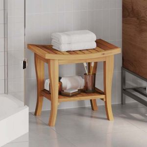 BigBen Banc de douche 50x35x45 cm - bois massif de t Table dappoint de salle de bain 50x35x45cm - bois de teck solide 83953