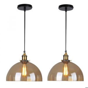 SNOGOLD 2X Suspension Industriel en Verre E27 Luminaire Lustre Vintage Abat-jour en Verre Ambré Éclairage Rétro pour Restaurant -D