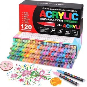 120 Couleurs Feture de Peinture Acrylique pour la Peinture Rock Marqueur de Peinture Acrylique pour le verre Bois Pierre C&eacute;ramique