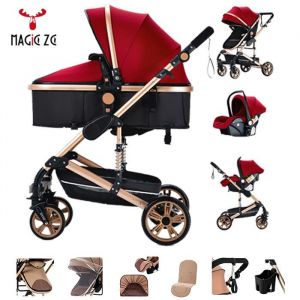 Poussette 3 en 1 Magic ZC poussette b&eacute;b&eacute; avec grande nacelle poussette trio pliable un clic cadre en alliage daluminium Rouge