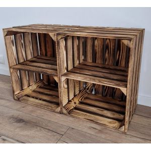 Caisse bois - PYXIDAS - &eacute;tag&egrave;re Courte - 50x40x30 cm - Lot de 2 - Effet br&ucirc;l&eacute;