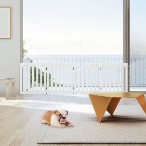 GOPLUS Barrière Pliable pour Chien Grille Pivotante par Charnière à 360 °Barrière de Sécurité pour Animaux 4 Panneaux-Blanc
