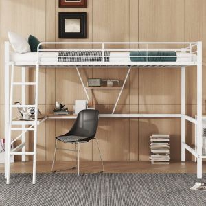 Lit enfant 90x200 lit mezzanine avec garde-corps et escalier cadre de lit en métallit mezzanine avec bureau en L et