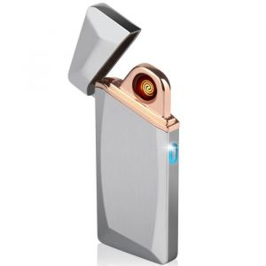 Briquet USB Electrique Tempete Rechargeable - Daffodil EC225 - Anti Vent Induction Sécurité Lighter & Mèche de Rechange - Gris