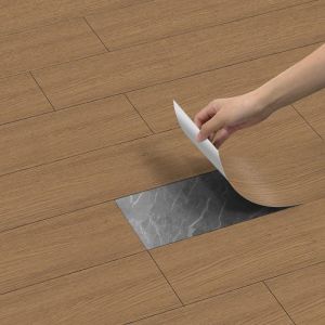 Autocollant de Sol Auto-adhésif Deffet Bois Dalles de Sol Autocollantes en Vinyle Gris Auto Adhésif Bois PVC(20cm x 300cm=0.6㎡）