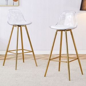 Tabouret de bar - Lot de 2 - Structure dor&eacute;e - Dossier transparent - 38x33x96.5 cm
