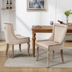 Lot de 2 Chaises de Salle à Manger Luxe-Pieds en bois massif-Chaise de Salon en Velours pour Bureau Cuisine Bar Réunion HôtelBeige