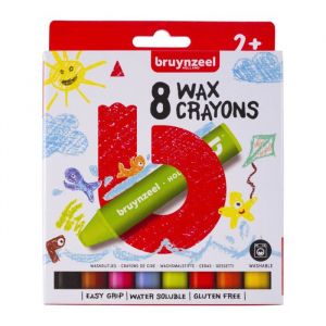 Crayons à la cire - BRUYNZEEL - Lot de 8 - Extra épais - Pour enfants - Couleurs vives