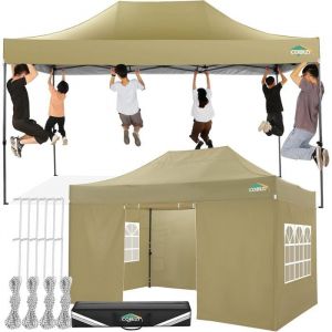 Tonnelle Pliante 3x4.5m - Tonnelle de Jardin étanche Stable avec 4 Parois latérales pour Réception Jardin(3 par 45m Kaki)