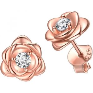 Boucles doreilles Rose Fleur Femme Boucle doreille Or 18 carats-Or Rose-Argent 925 Bijoux Hypoallerg&eacute;nique Clou d&rsquo;oreille Ca 1009