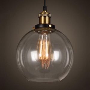 WOTTES Verre Rétro Suspension Luminaire Industrielle Vintage Lustre Eclairage de Plafond Lampe Design Rond Transparent Ø18CM 1PCS