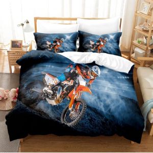 Housse De Couette Moto 200x200cm avec 2 Taies doreillerHousse de Couette Moto Crosspour Adultes Hommes Jeunes Garçons Enfants