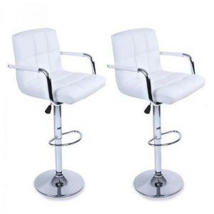 MIPAN.Lot de 2 Tabouret de bar - Chaise de Bar PU - Avec Dossier et accoudoir - Rotation &agrave; 360&deg;+Hauteur r&eacute;glable (86-107cm)-Blanc