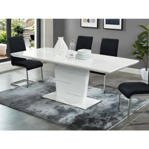 Table à manger extensible AMELLE - 6 à 8 personnes - MDF Laqué Blanc