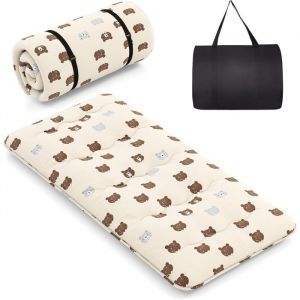 COSTWAY Matelas Futon Japonais 90x200CM - Surmatelas Amovible Matelas de Sol Pliable - Maison Camping-car Dortoir - Ours Brun