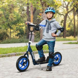 Trottinette patinette scooter enfant grandes roues de 6 &agrave; 12 ans hauteur r&eacute;glable frein arri&egrave;re b&eacute;quille bleu