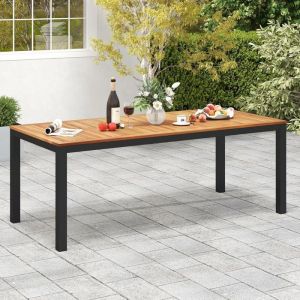 Table à Manger de Jardin - GOPLUS - 8 Personnes - Plateau 200x90CM avec Trou de Parasol en Bois dAcacia - Charge 75KG - Pied Droit
