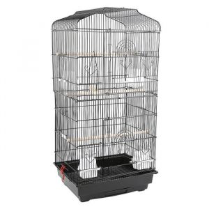 Voli&egrave;re Cage oiseau en m&eacute;tal avec 4 mangeoires 3 perchoirs et plateau amovible 46*36*93cm Voli&egrave;re Cage oiseau pour perroquet canari