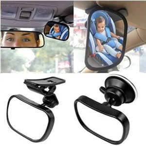 B&eacute;b&eacute; Vue Arri&egrave;re Miroir 2 en 1 Retroviseur De Surveillance R&eacute;glable avec Ventouse et Clip Miroir de Voiture pour B&eacute;b&eacute; Noir