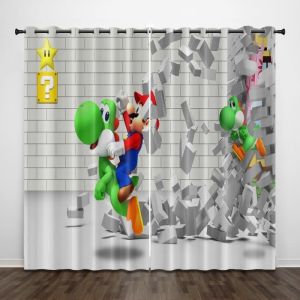 Rideaux occultants - Anime Mario - 2 panneaux 60x160cm - Multicolore - Passe-tringle