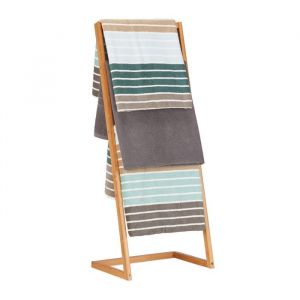 Relaxdays Porte-serviettes sur pied 4 bras salle de bain bambou échelle valet serviteur HxlxP:  100 x 40 x 30 cm nature