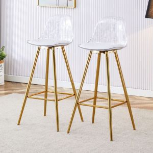 Tabouret de bar - Lot de 2 - Structure dor&eacute;e - Dossier transparent - 38x33x96.5 cm