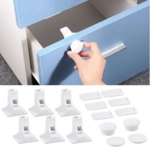 Sécurité Bébé placard Bloque Porte - Sécurité Enfant Tiroir Verrous Magnétique Cabinet de sécurité 6 serrures + 2 Clés