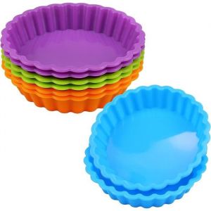 Moule à gâteau8 Pièces Moule Gateau Silicone Rond Moule A Tartelette 4 Couleurs RéUtilisables DiamèTre 10.5 cm Anti-AdhéSif Moule