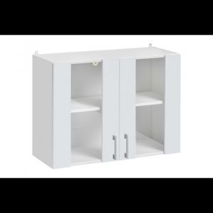 Meuble haut de cuisine Eco Blanc Brillant 2 portes vitrées L 80 cm - Cuisineandcie