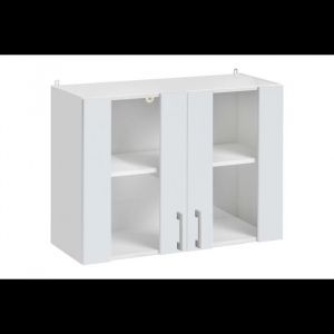 Meuble haut de cuisine - CUISINEANDCIE - 2 portes vitrées - L 80 cm - blanc brillant